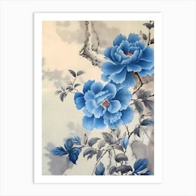 vintage blue flowers Art Print