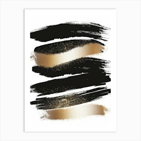 Gold And Black Brushstrokes 1 Art Print