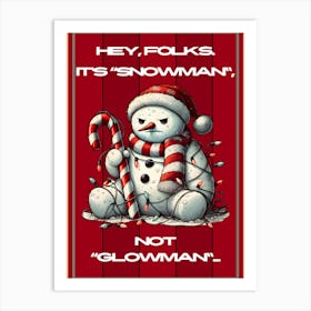 Red Grumpy Winter Snowman Art Print