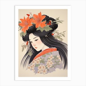 Himeyuri Okinawan Lily Vintage Japanese Botanical And Geisha Art Print