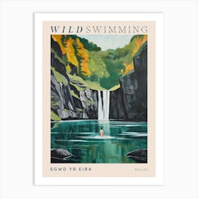 Wild Swimming At Sgwd Yr Eira Waterfall Wales Poster Art Print