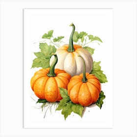 Pie Pumpkin Watercolour Illustration 1 Art Print