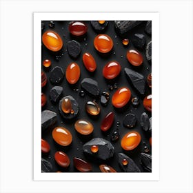 Agates On Black Background Art Print