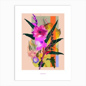 Gladiolus 2 Neon Flower Collage Poster Art Print