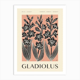 Rustic August Birth Flower Gladiolus Black Rose Pink Art Print