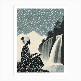 Woman Reading By A Waterfall Art Print