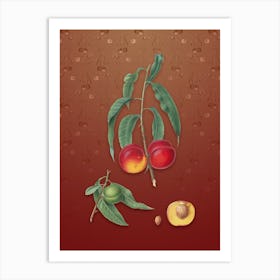 Vintage Walnut Peach Botanical on Falu Red Pattern n.1400 Art Print