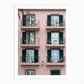 Pink Building With Green Shutters Art Print