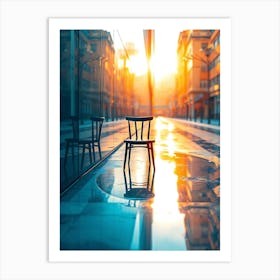 Empty Chair In The City with Reflection Art Print