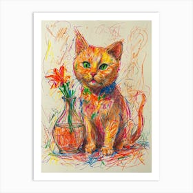 Cat With Flowers Art Print