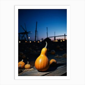 A Gourd Carefully Resting On A Weathered Wooden Table Settingfootprint In The Cement Market Under (7) Art Print