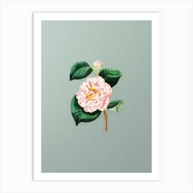 Vintage Gray's Invincible Camellia Flower Botanical Art on Mint Green n.0283 Art Print