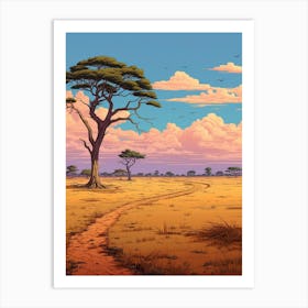 Savanna Landscape Pixel Art 2 Art Print