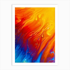 Abstract Liquid Art Featuring Dynamic Flowing Drops Of Milk Exhibiting A Vibrant Gradient From Red Art Print