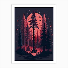 A Fantasy Forest At Night In Red Theme 76 Art Print