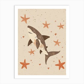 Shark & Starfish Modern Storybook Style 1 Art Print