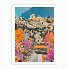 Athens   Floral Retro Collage Style 1 Art Print