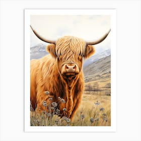 Chestnut Highland Cow In Fields 3 Art Print