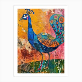 Colourful Brushstroke Peacock 6 Art Print