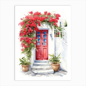 Santorini, Greece   Mediterranean Doors Watercolour Painting 7 Art Print