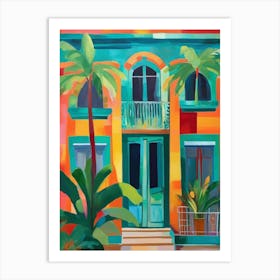 Tropical House With Palm Trees Art Print