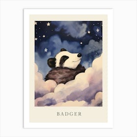 Baby Badger Sleeping In The Clouds Nursery Poster Art Print