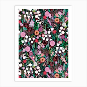 Mary's Garden - Black Pink Art Print
