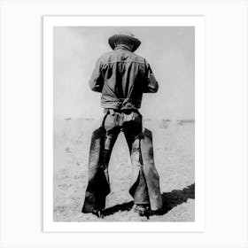 Cowboy In Chaps and Cowboy Boots, Vintage Western Black and White Old Photo Art Print