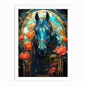 Horse With Roses Art Print