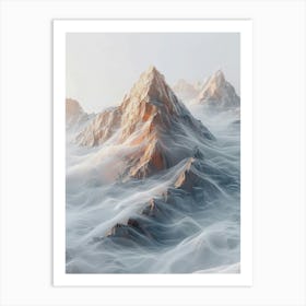 Mountain Range In Fog Art Print