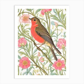 European Robin William Morris Style Bird Art Print
