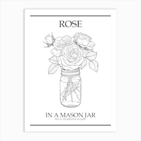 Rose In A Mason Jar Line Drawing 1 Poster Art Print