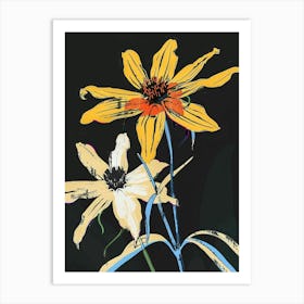 Neon Flowers On Black Black Eyed Susan 2 Art Print