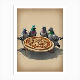 Pigeons Eating Pizza Art Print