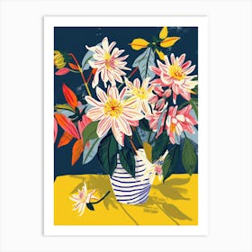Dahlia Flowers On A Table   Contemporary Illustration 2 Art Print