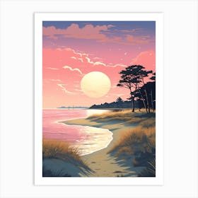 Illustration Of Hammonasset Beach Connecticut In Pink Tones 3 Art Print