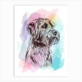 Wirehaired Pointing Griffon Dog Pastel Line Watercolour Illustration  2 Art Print