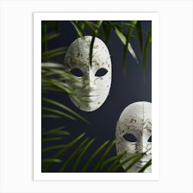 3d Digital Rendering Of Two Pine Leaf Masks One Embodies Tragedy With Solemn Eyes And Downturned Mo (1) Art Print