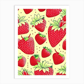 Strawberry Repeat Pattern, Fruit, Retro Drawing 3 Art Print