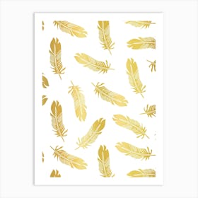 Scattered Western Faux Gold Metallic Gradient Feathers Art Print