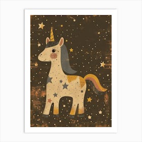 Unicorn In The Stars Mustard Muted Pastels Art Print