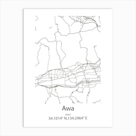 Awa,Japan Minimalist Map Art Print