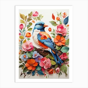 Bird With Flowers 4 Art Print