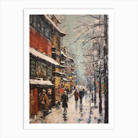 Vintage Winter Painting Tokyo Japan Art Print