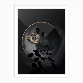 Shadowy Vintage Sparkling Rose Botanical in Black and Gold 1 Art Print