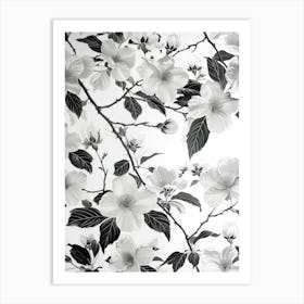 Great Japan Hokusai Monochrome Flowers 1316 Art Print