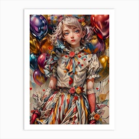 Clown Girl With Balloons Art Print