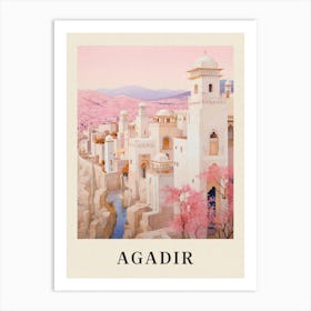 Agadir Morocco 2 Vintage Pink Travel Illustration Poster Art Print