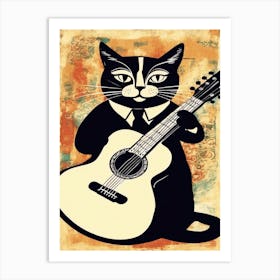 Cat Playing Guitar Art Print