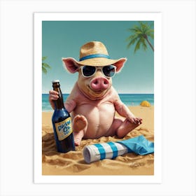 Pig On The Beach 1 Art Print